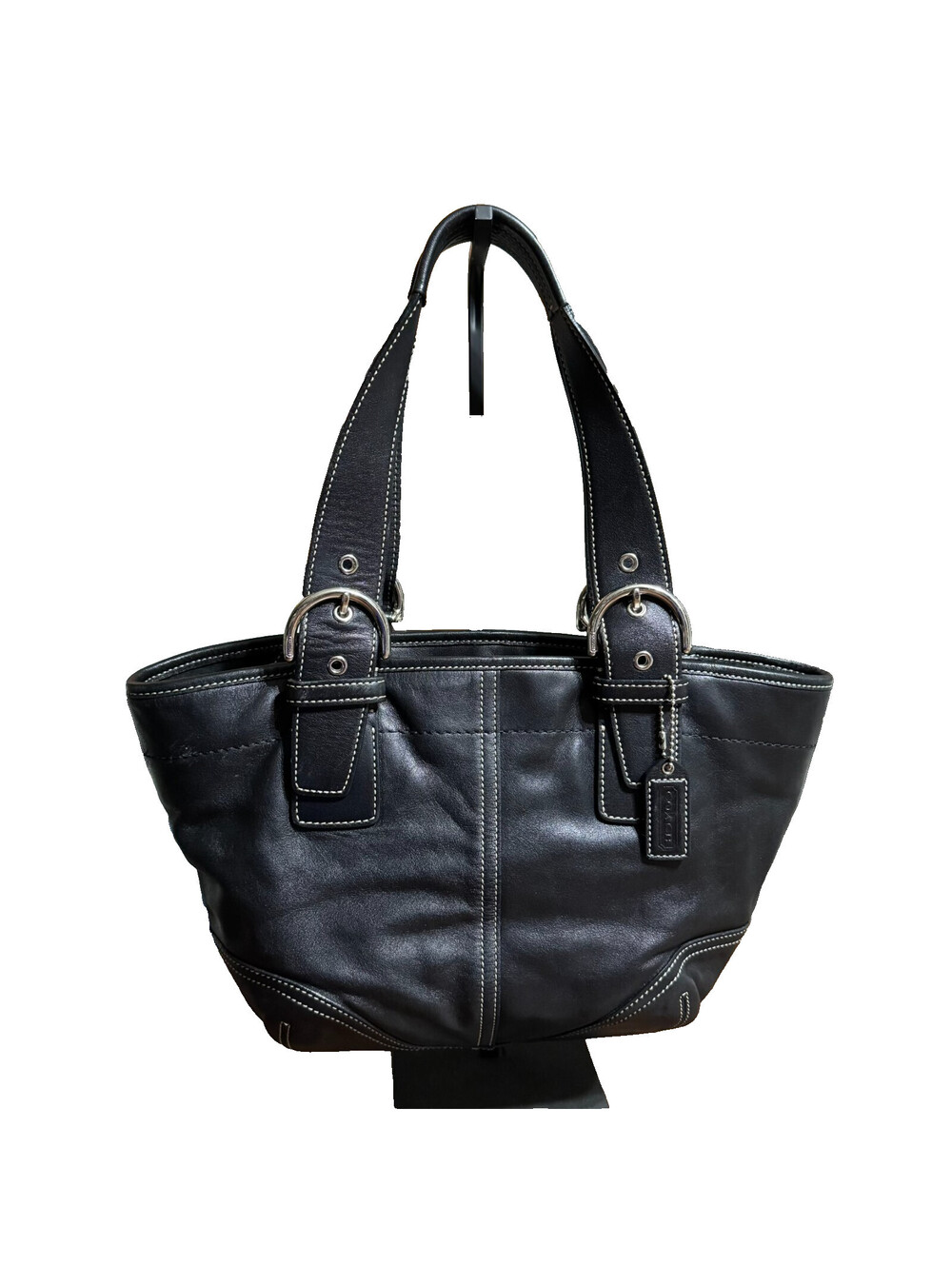 Vintage Y2K Coach Soho Buckle Adjustable Shoulder Bag Black Leather Tote 9544